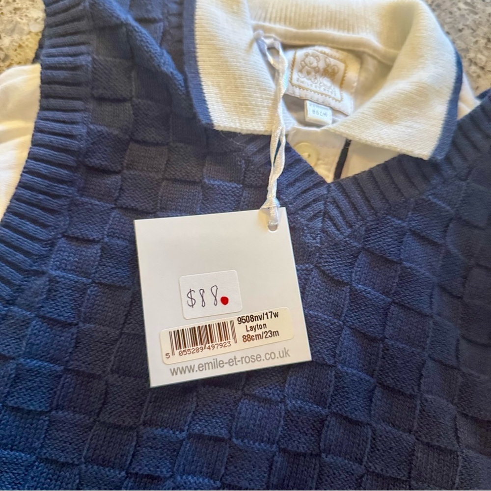 NWT Emile et Rose Baby Boy 2-Piece Sweater Vest and Matching Top- Size 23M 👶✨ - Picture 4 of 16